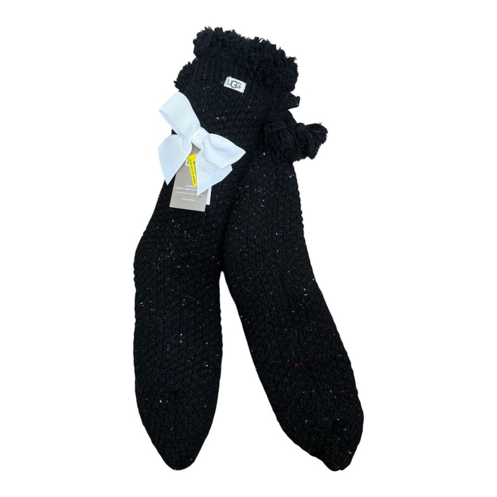 NWT Ugg Fleece Lined Cozy Socks Shoe Sz 5-10 Chunky Knit Black Soft Thick Warm
